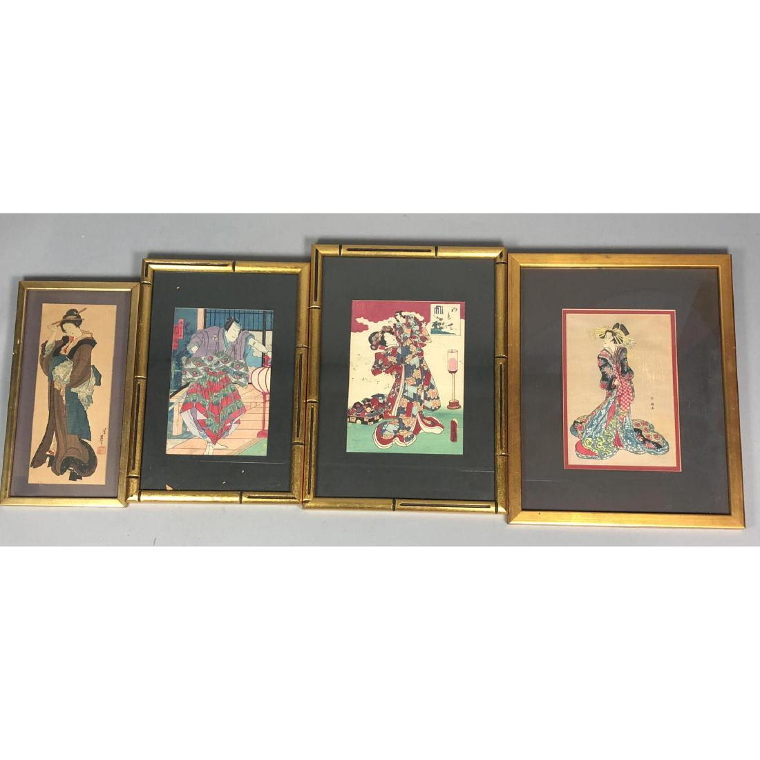 4pc Japanese Wood Block Prints. 3 Geisha & 1 Kabu (1 of 8)