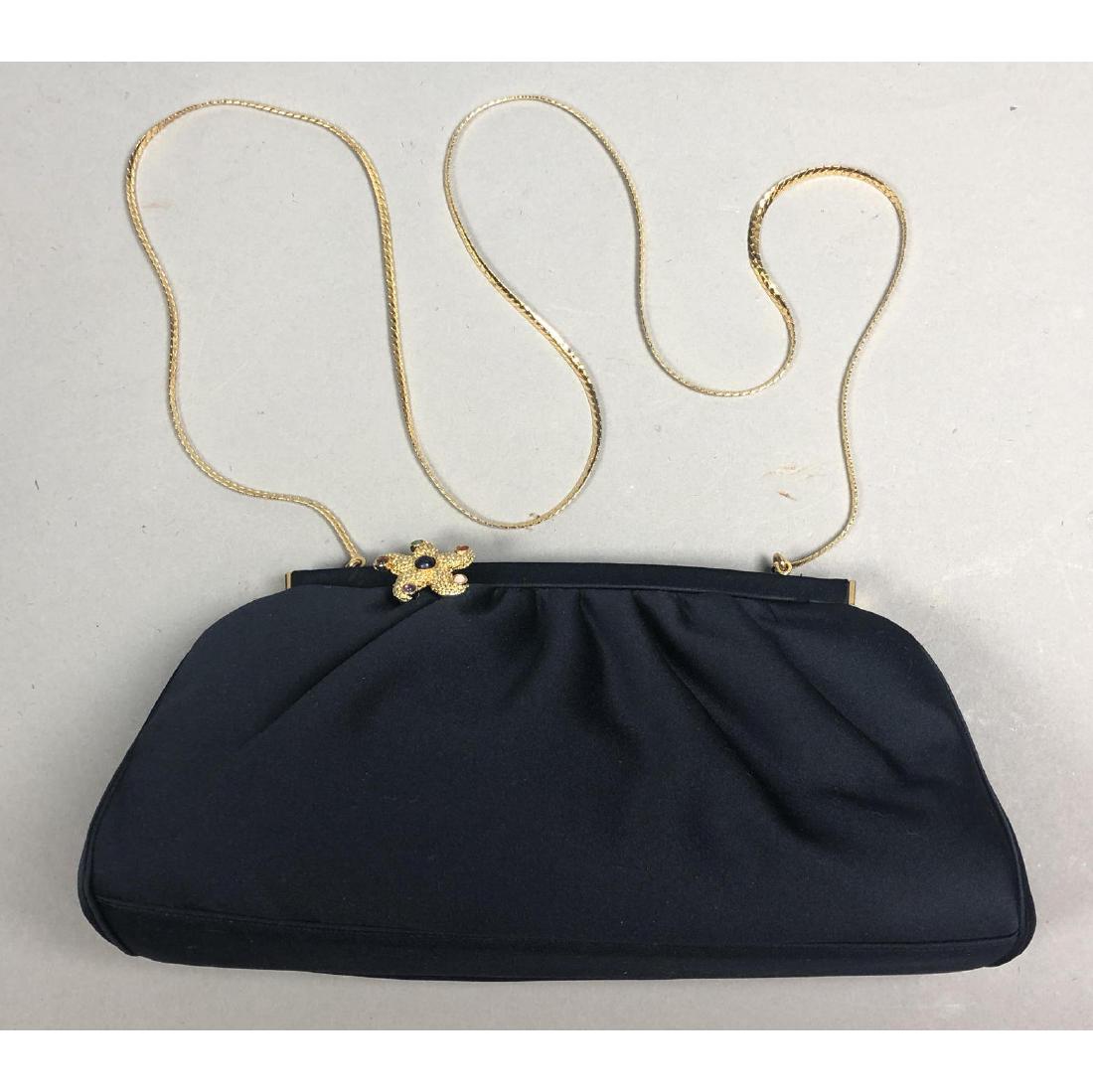 JUDITH LEIBER Navy Blue Silk Clutch Purse. Gold s (1 of 7)