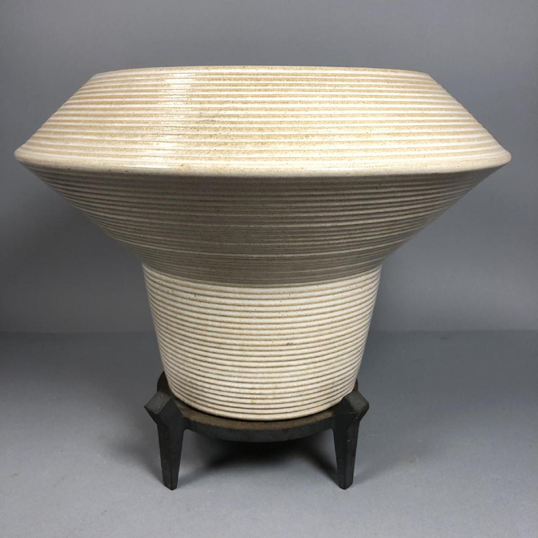 Modernist Pottery Planter Vessel on Iron Stand. T (1 of 8)