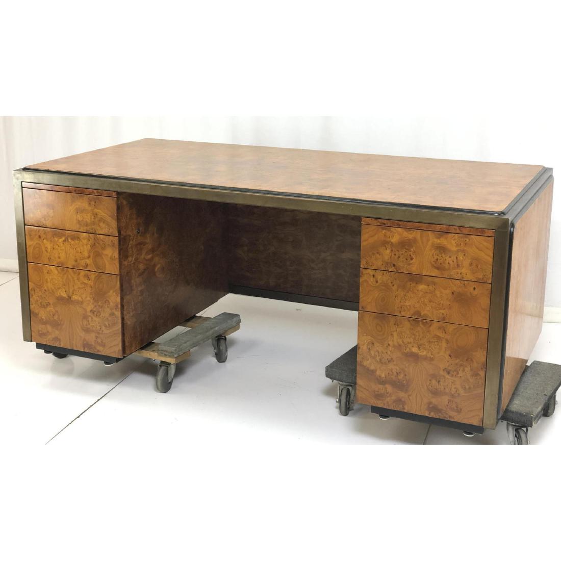 Burl Wood Bronze Trim Modern Executive Desk. Nice (1 of 12)