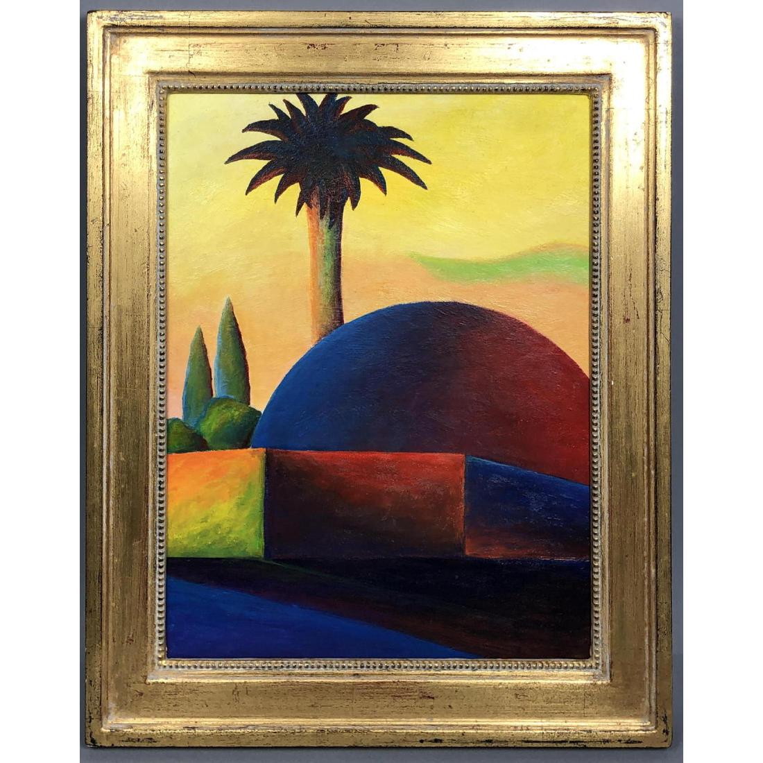 SALVO Modernist Tropical Oil Painting. Brightly c (1 of 6)