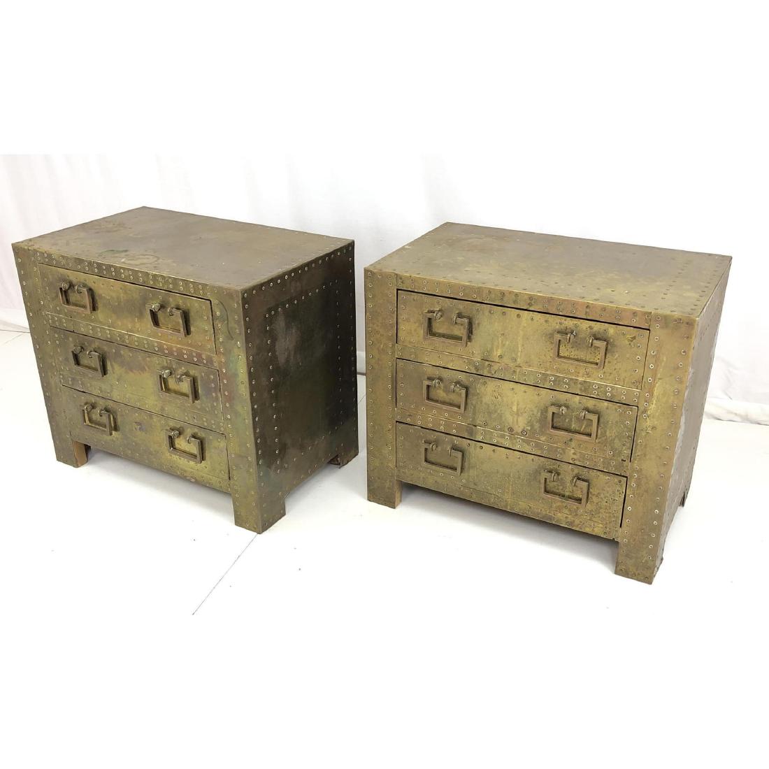 Pr Sarreid style Riveted Brass Bound Cabinets Tab (1 of 12)