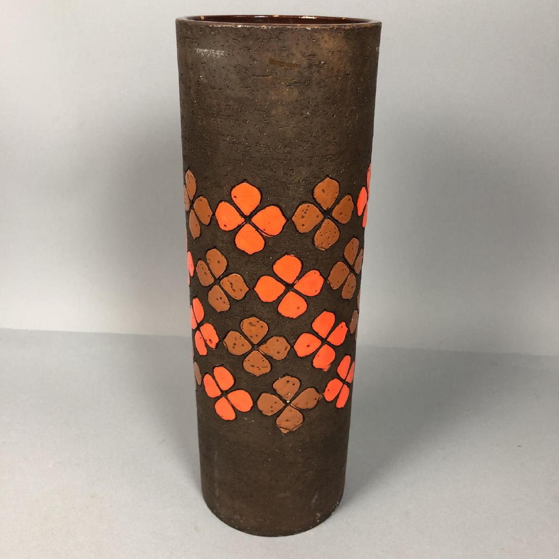 16.5" ROSENTHAL NETTER Italian Art Pottery Vase.: 16.5" ROSENTHAL NETTER Italian Art Pottery Vase. Textured brown ground with orange and cocoa glazed petals. Paper label.-- Dimensions: H: 16.5 inches: W: 5.5 inches: D: 5.5 inches ---