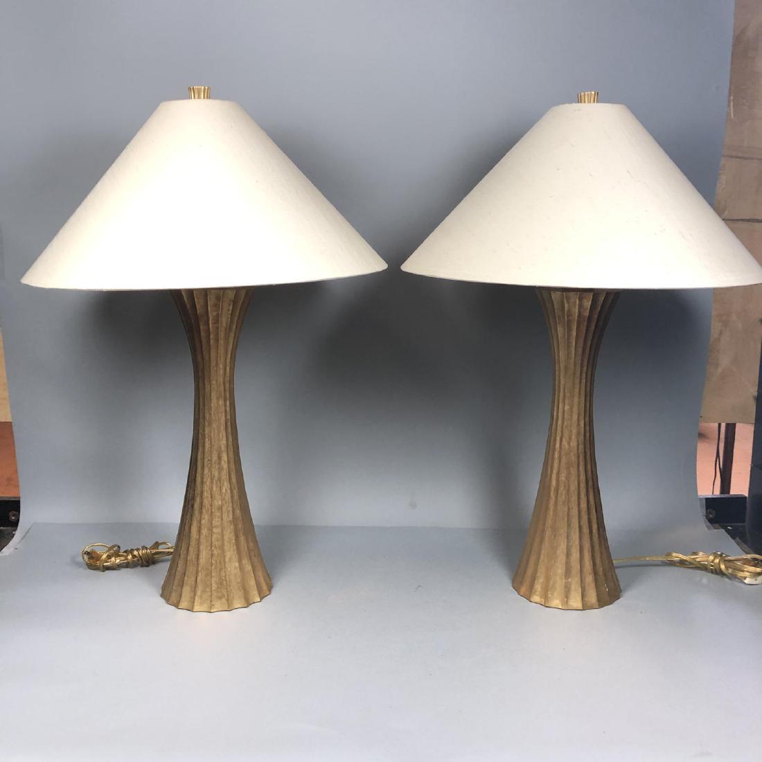 Pr Decorator Corseted Fluted Table Lamps. Burnish (1 of 8)