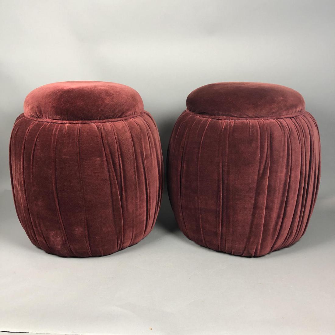 Pr Burgundy Velvet Pouf Stools. Pillow cushion to (1 of 7)