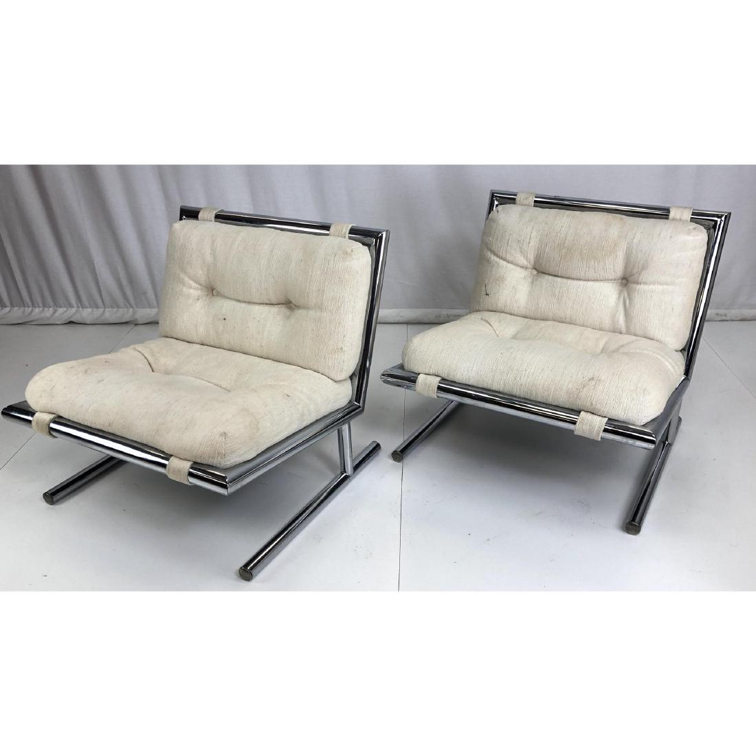 Pr Ward Bennett Style Chrome Lounge Chairs. Thick (1 of 18)