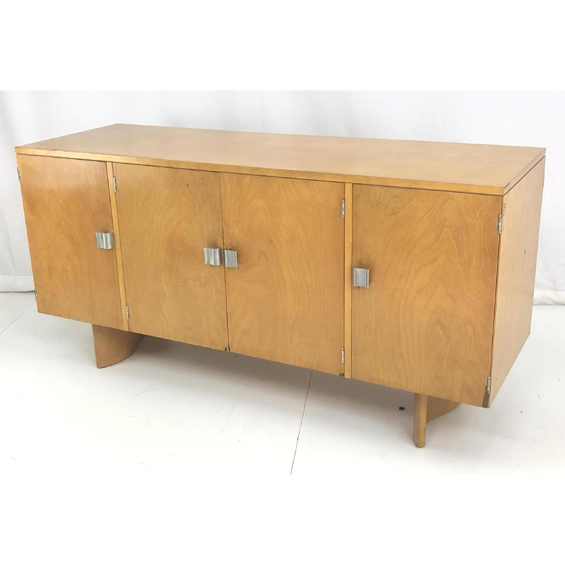 ELIL SAARINEN Blond Wood Credenza Modernist Serve: ELIL SAARINEN Blond Wood Credenza Modernist Server. Stylish metal pulls. Pr of bowed blond wood legs.-- Dimensions: H: 30 inches: W: 60 inches: D: 21 inches ---
