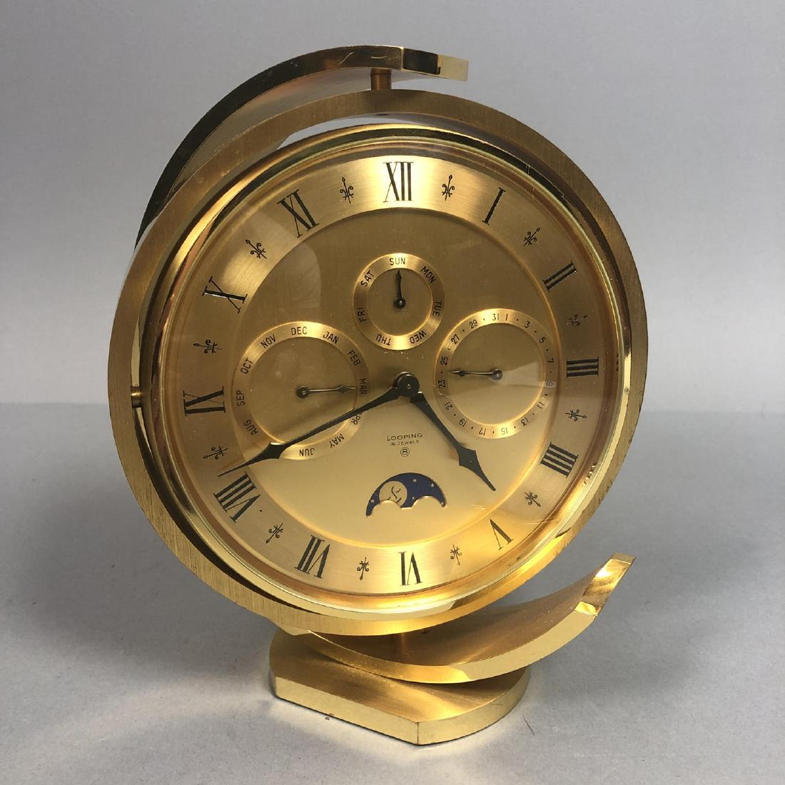 LOOPING Modernist Brass Table Clock. Moon face di (1 of 9)