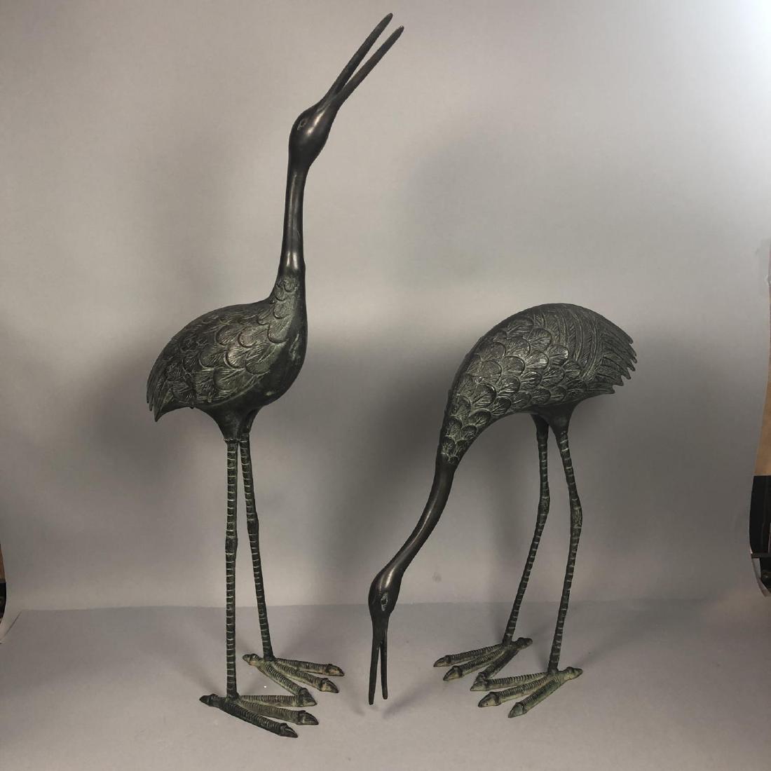 Pr Black Metal Crane Garden Sculptures. 2 poses. (1 of 8)