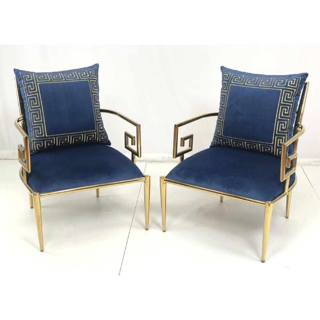 Pr Brass Frame Greek Key Lounge Chairs. Contempor (1 of 9)