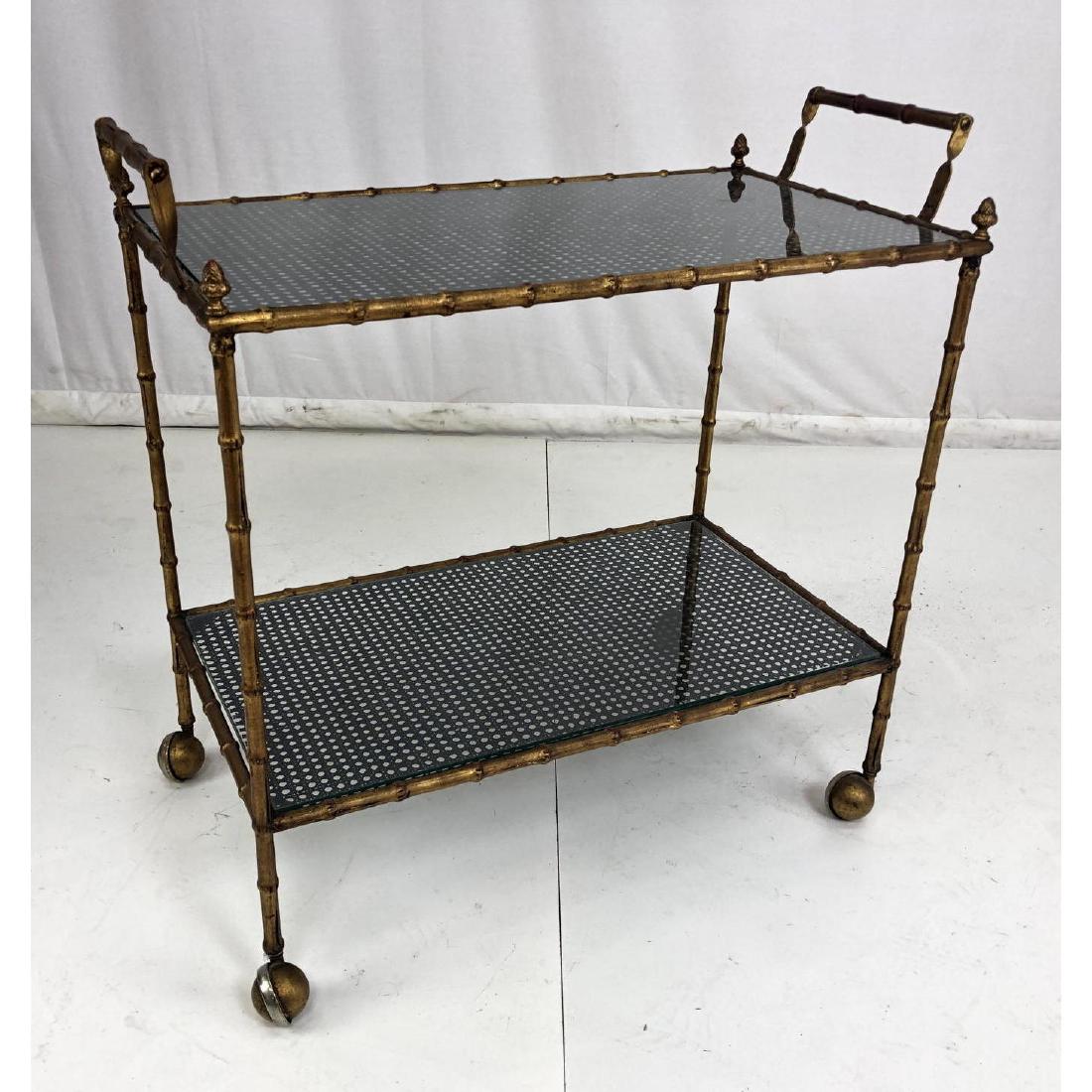 Gilt Metal Faux Bamboo Rolling Serving Cart. Mode (1 of 9)