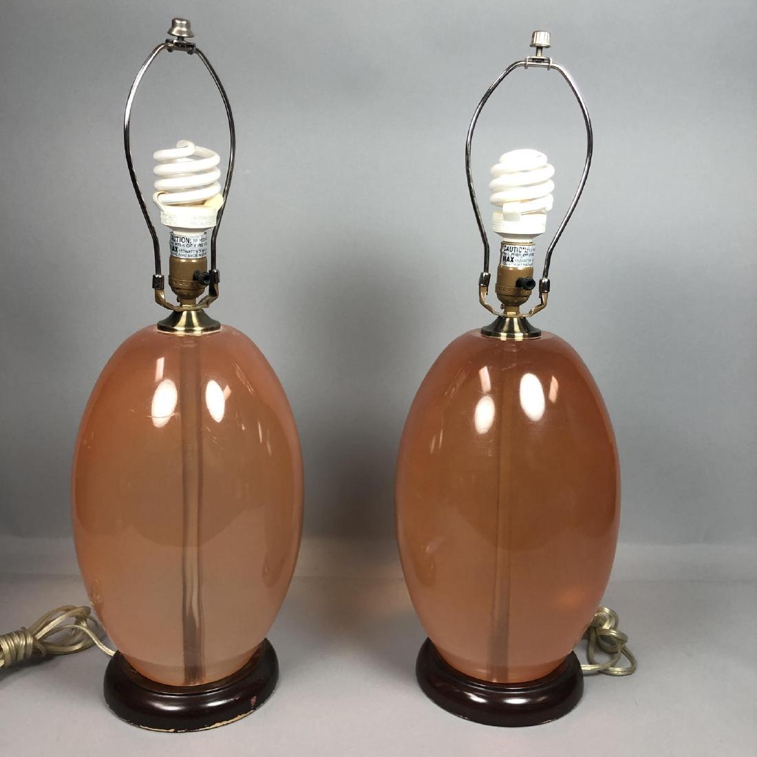 Pr Bulbous Peach Lucite Egg Form Table Lamps. Woo (1 of 9)