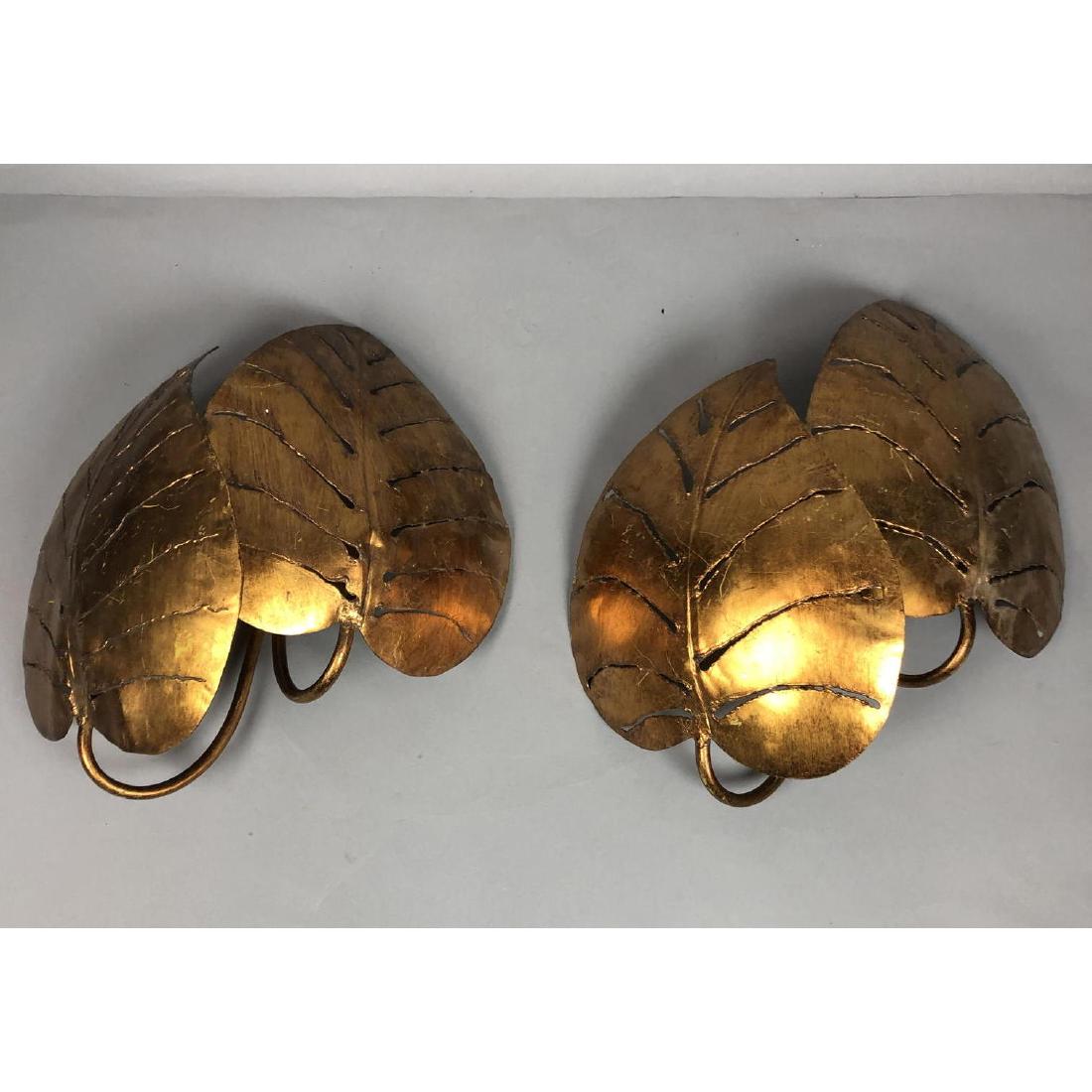 Pr Metal Leaf Form Wall Sconces. Welded & pierced (1 of 8)