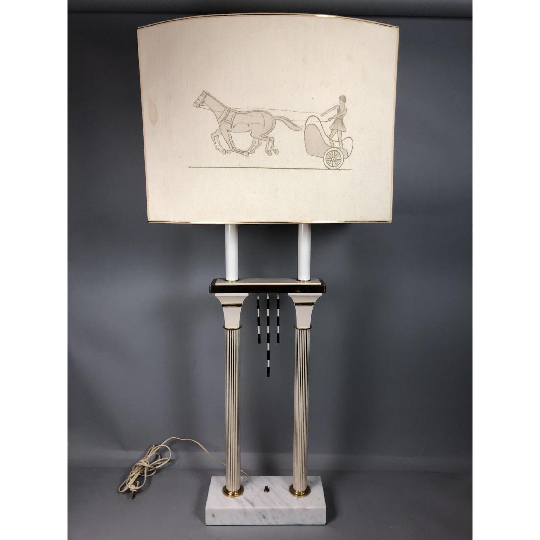 Large Brass & White Marble Base Column Table Lamp (1 of 9)