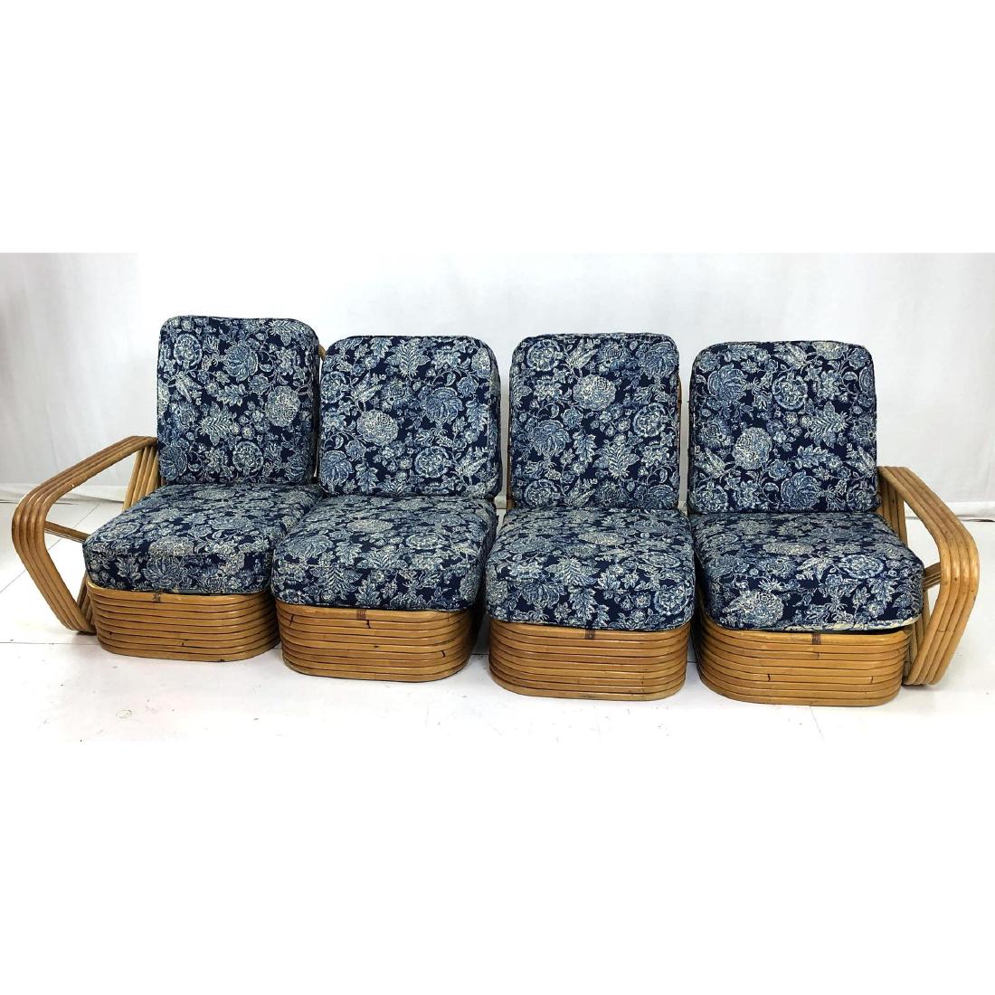 4pc Paul Frankl Style Wrapped Rattan Sofa Couch. (1 of 10)