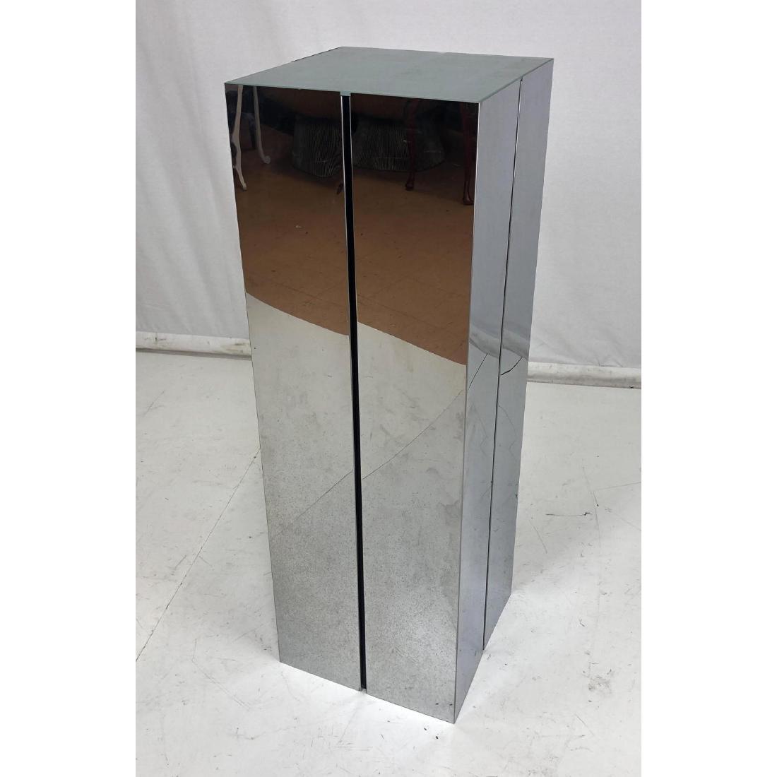 KOVACS Modernist Chrome Light Up Pedestal Stand.: KOVACS Modernist Chrome Light Up Pedestal Stand. Tall square chrome column with frosted glass top. Display pedestal.-- Dimensions: H: 42 inches: W: 14 inches: D: 14 inches ---