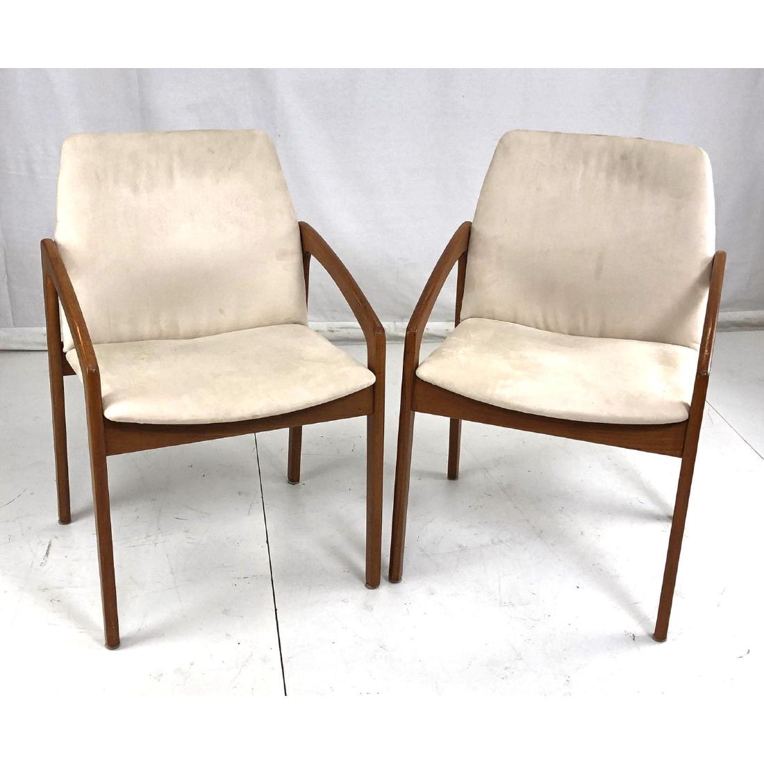 Pr Danish Modern Teak Bowed Arm Chairs. Off white (1 of 9)