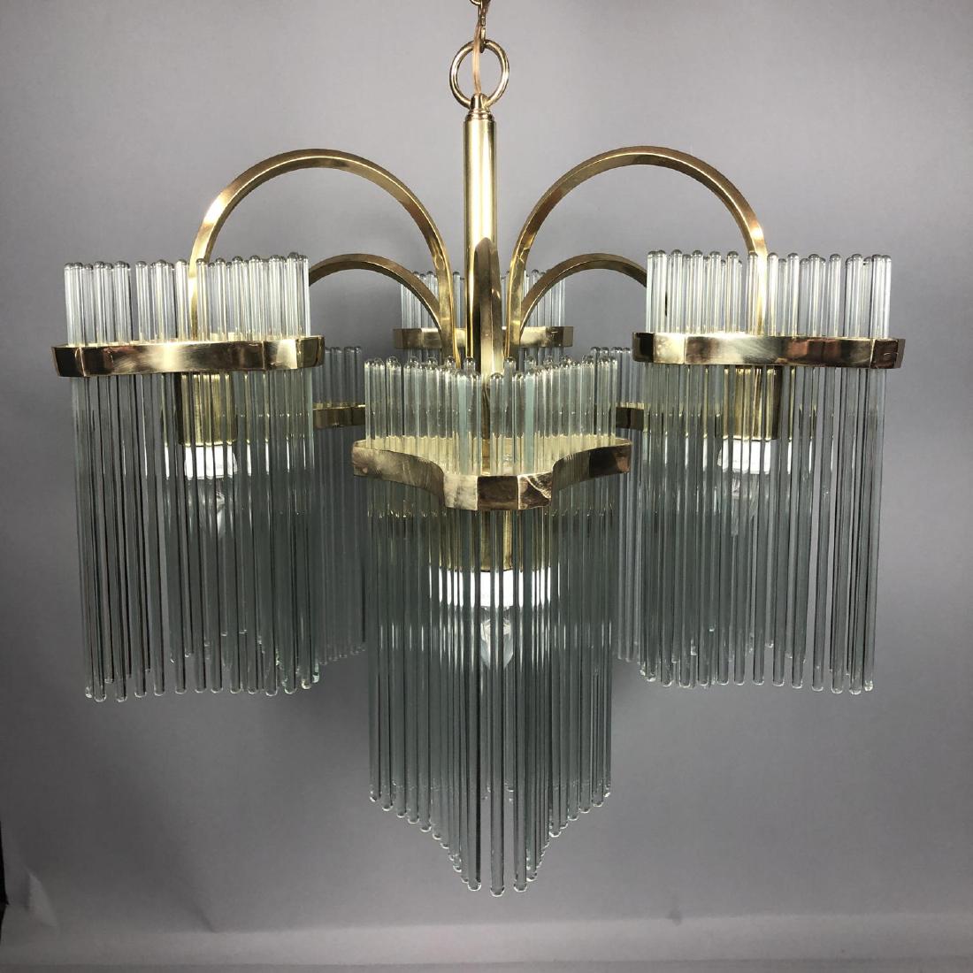 Camer Brass Glass Rod Chandelier. Heavy brass arm: Camer Brass Glass Rod Chandelier. Heavy brass armature with modernist glass rod pendant prisms. -- Dimensions: H: 24 inches: W: 24 inches: D: 24 inches ---