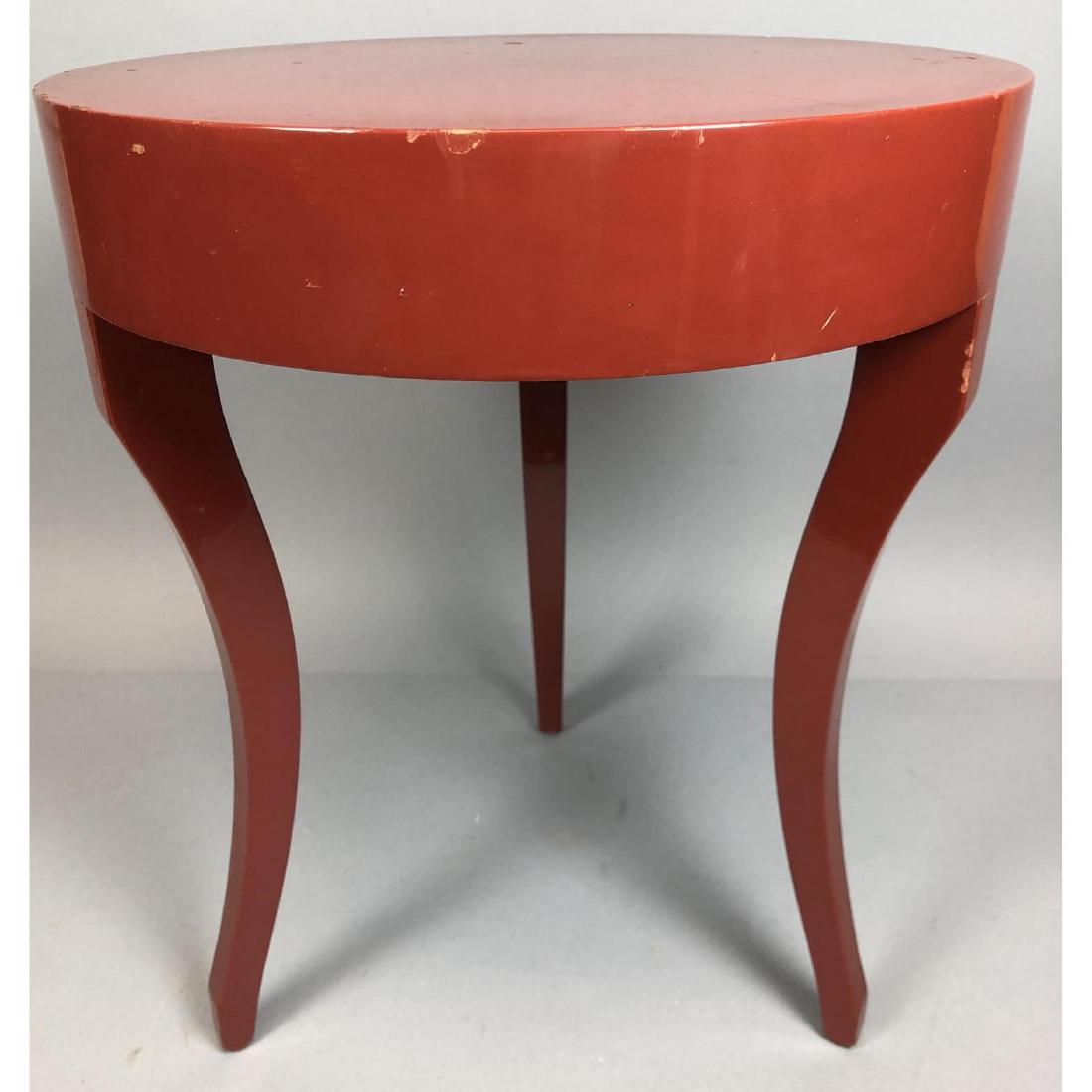 BAKER Three Legged Round Side Table. Red lacquer (1 of 7)
