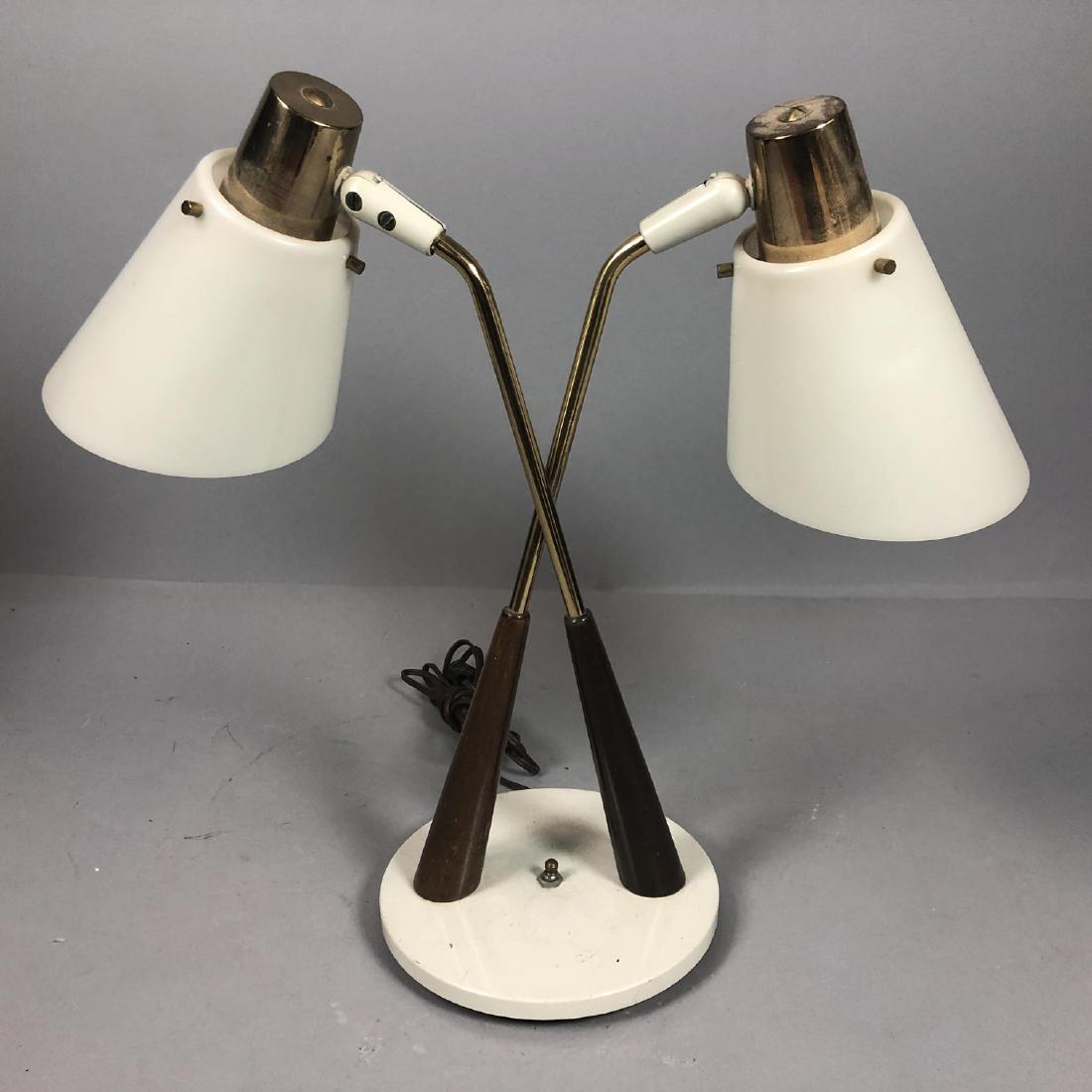 Modernist Two Shade Table Desk Lamp. Walnut & Bra (1 of 9)