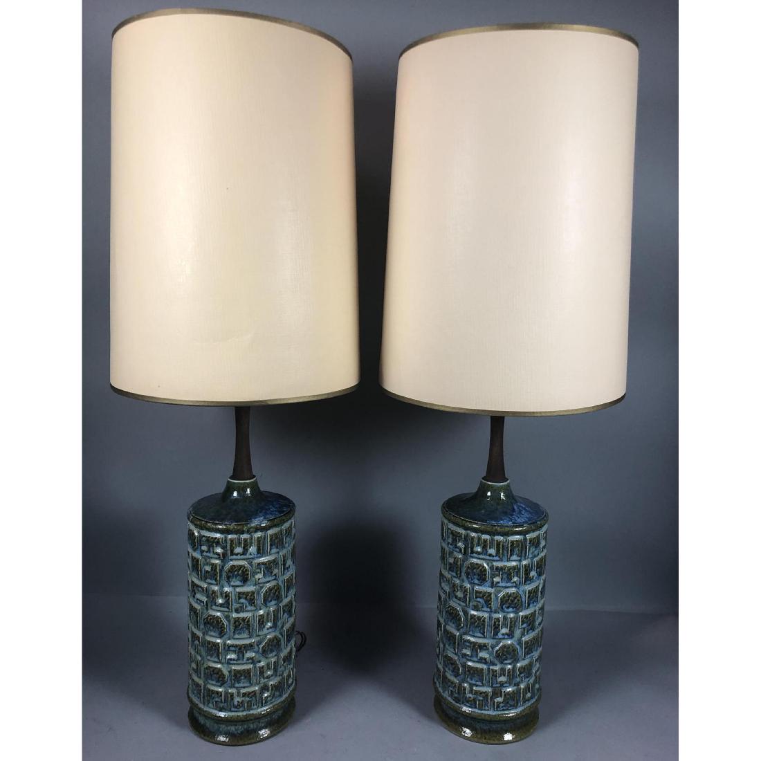 Pr Textured Glazed Modernist Table Lamps. Raised (1 of 11)