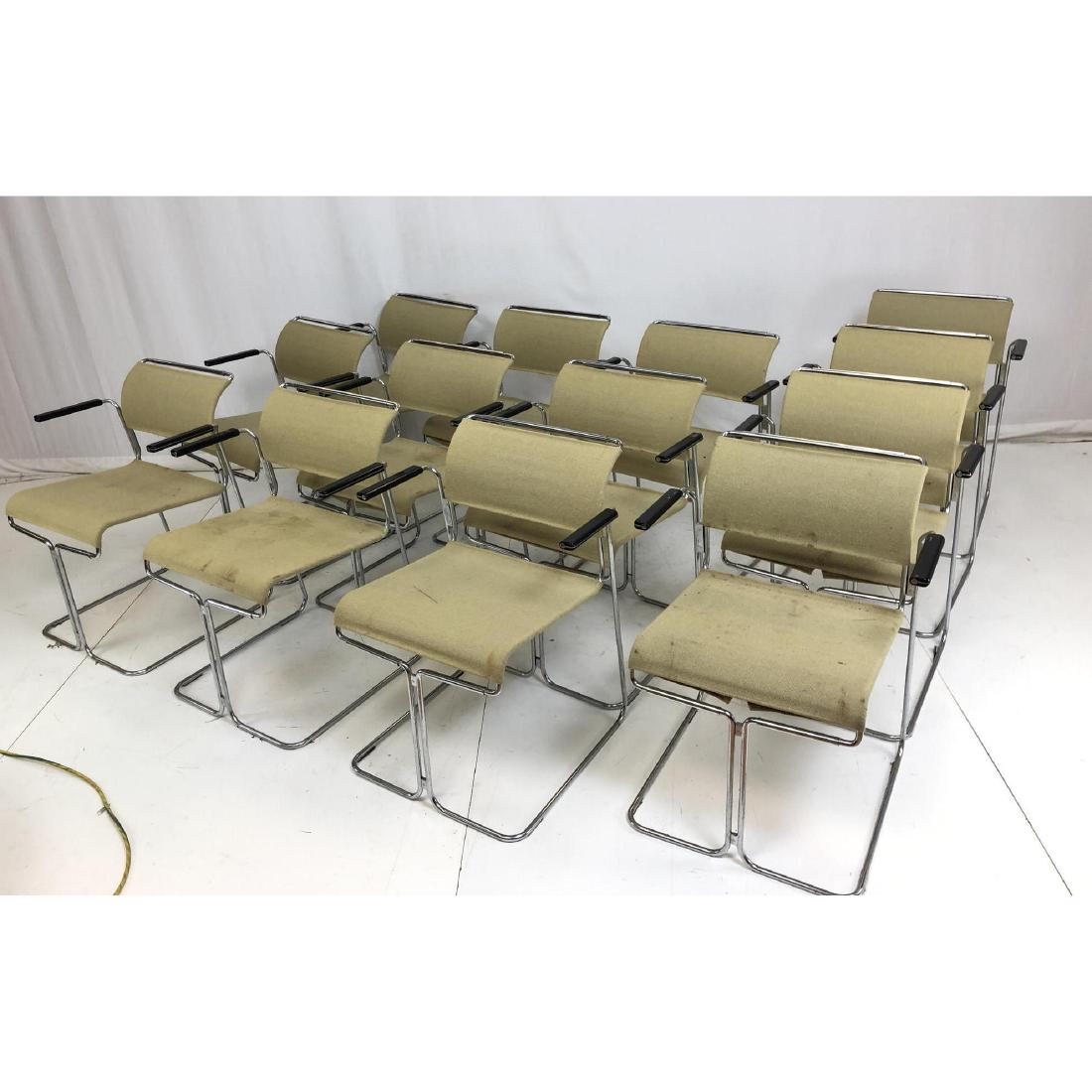 Set 13 Chrome Frame Stacking Chairs. Black Arms. (1 of 18)