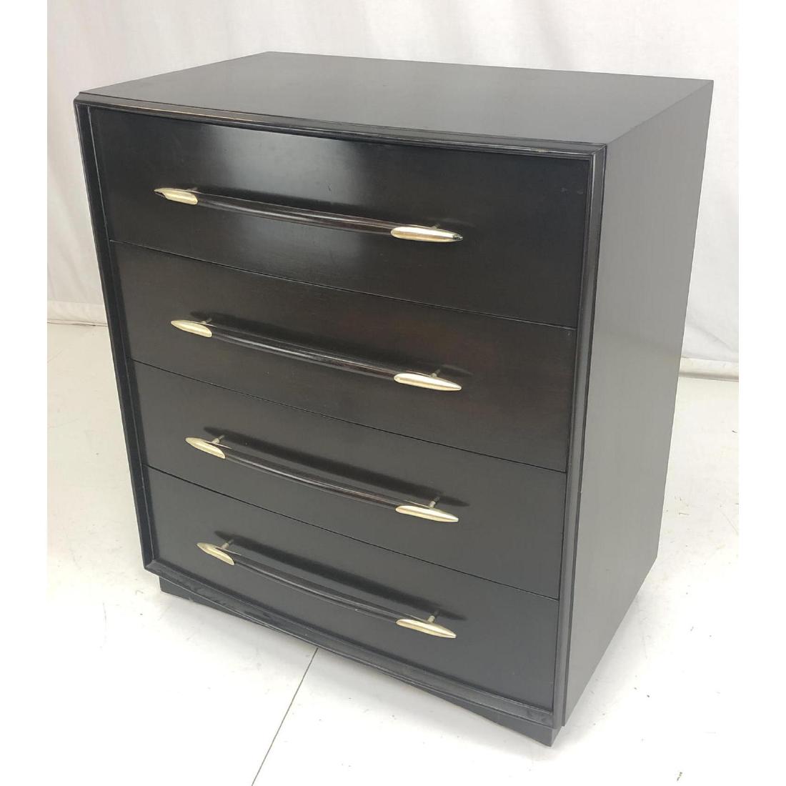 ROBSJOHN GIBBINGS Tall Dresser Chest of Drawers.: ROBSJOHN GIBBINGS Tall Dresser Chest of Drawers. Dark Stained Wood. Curved horizontal wood handles with aluminum accents. -- Dimensions: H: 39 inches: W: 34 inches: D: 21.5 inches ---