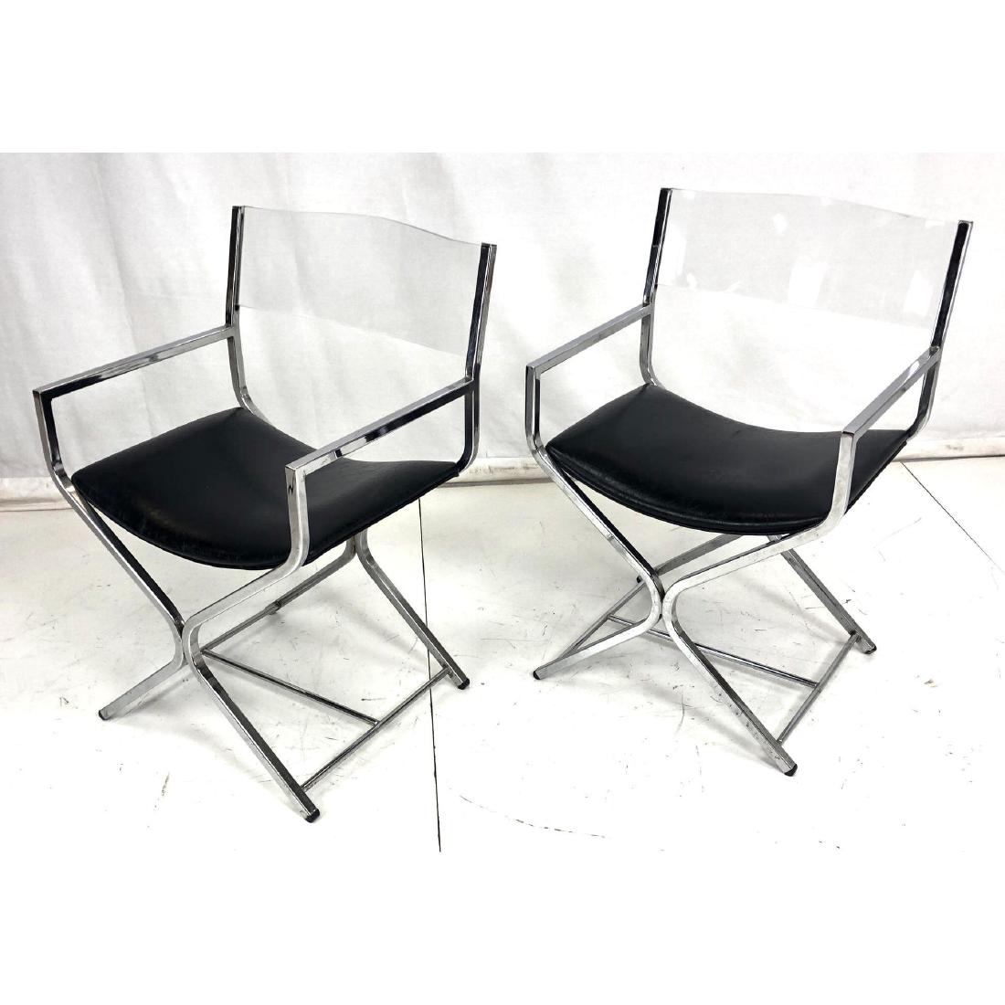 Pair Vintage Lucite Chrome Lounge Director Style Chairs (1 of 9)