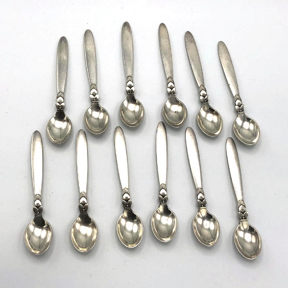 12 Georg Jensen CACTUS Sterling Small Tea Spoons. (1 of 6)