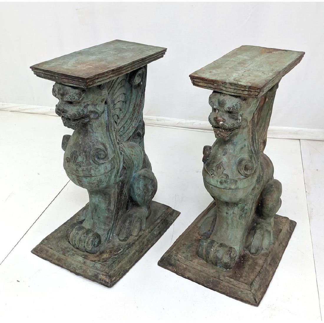 Pr Bronze Green Patina  Sphinx Griffin Pedestals. (1 of 12)