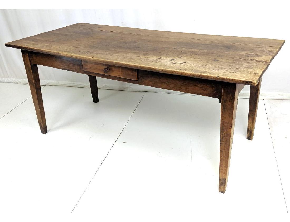 Antique Wood Country Farm Table. Single drawer, t (1 of 9)