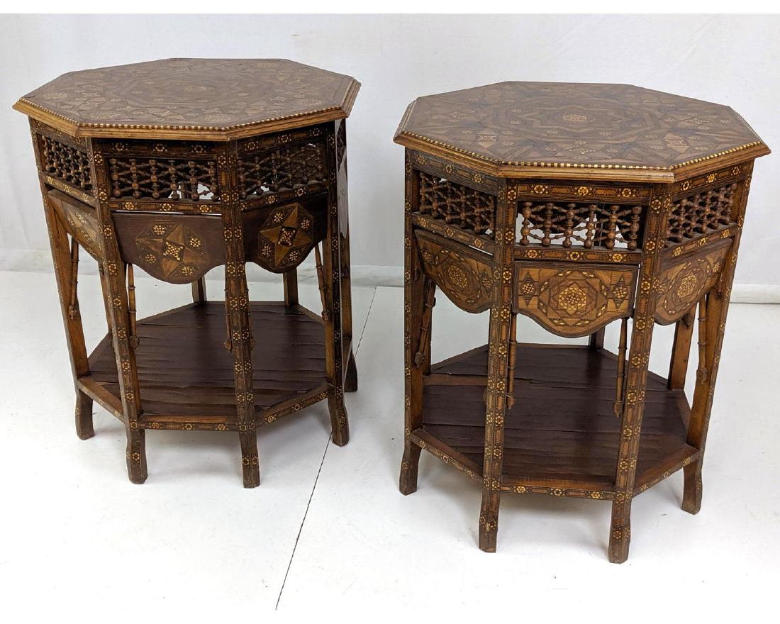 Pr Inlaid Octagonal Tables with Pull down shelves (1 of 12)