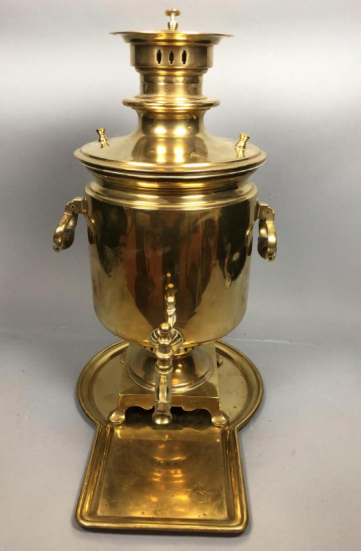 Large Brass Russian Samovar on Tray with Handles (1 of 12)