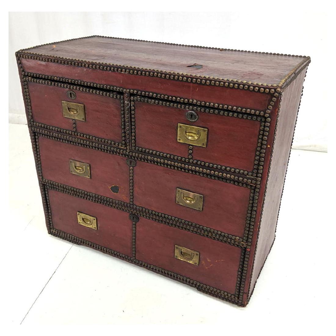 Vintage Red Leather & Brass Tack Chest, Inset Bra (1 of 15)