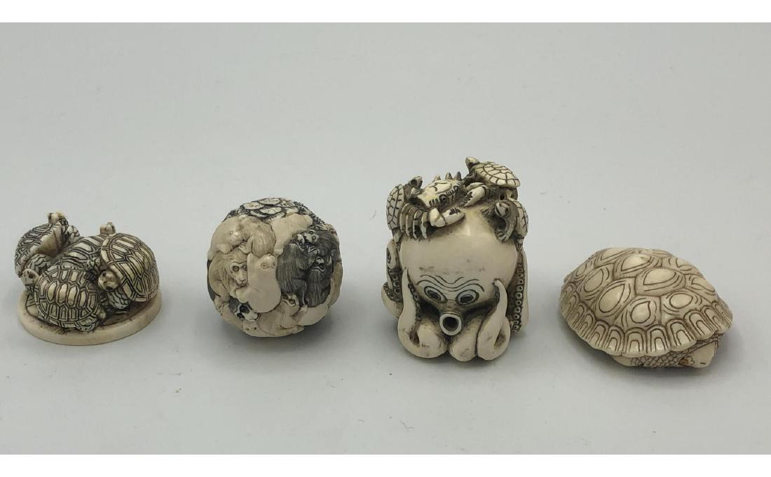 4 Carved Figural Netsukes. All signed. Pile of tu (1 of 9)