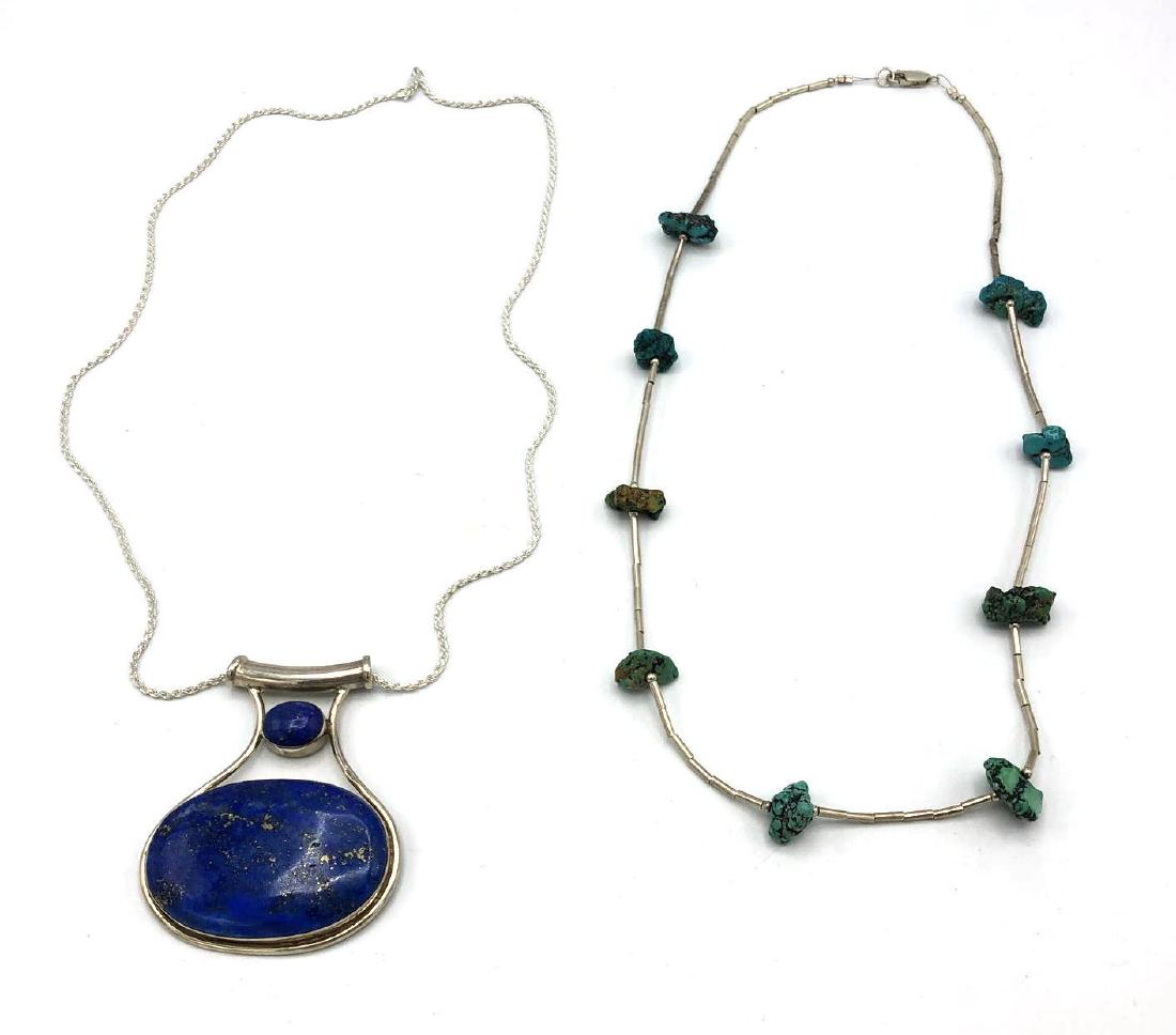 2pc Sterling Silver Necklaces. Lg Lapis Lazuli st (1 of 11)