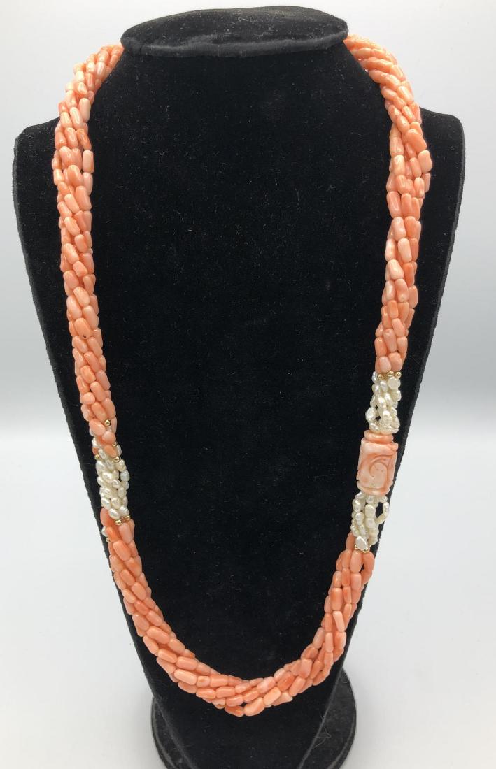 Angel Skin Coral Pearl Bead Necklace. 6 twisted b (1 of 7)
