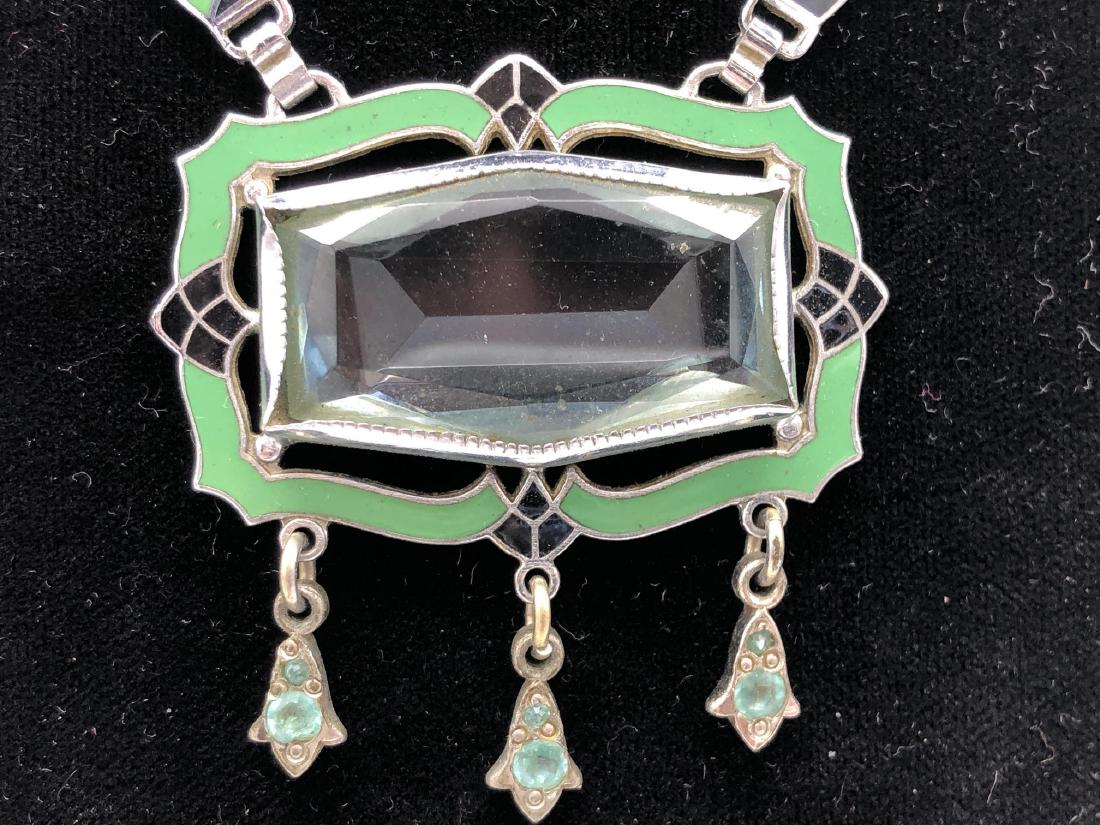 Green Black Enamel Art Deco Necklace. Pale aqua g (1 of 5)