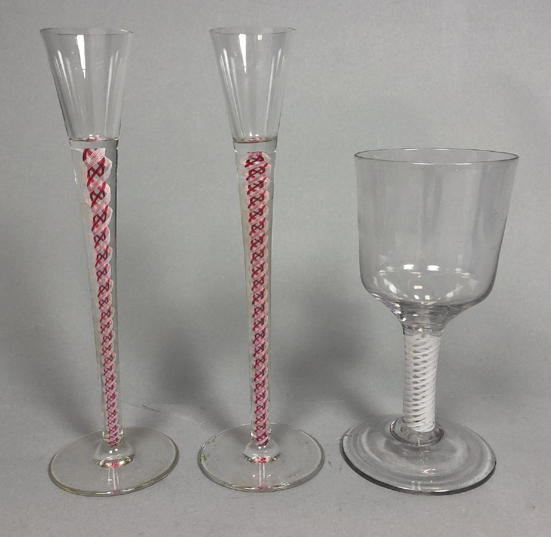 3pc Ribbon Twist Art Glass Stemware. 2 long stem (1 of 7)