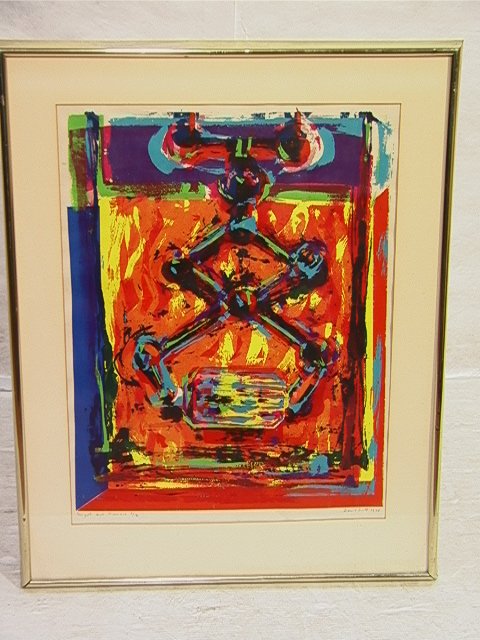 DAVID SMITH Lithograph Print Ingot and Furnace 196: DAVID SMITH Lithograph Print Ingot and Furnace 1968. Yellow, orange and blue tones. Pencil Signed and dated. 2/12. Dimensions: Image Size: H: 25 inches: W: 18.5 inches Condition: Excellent condition.