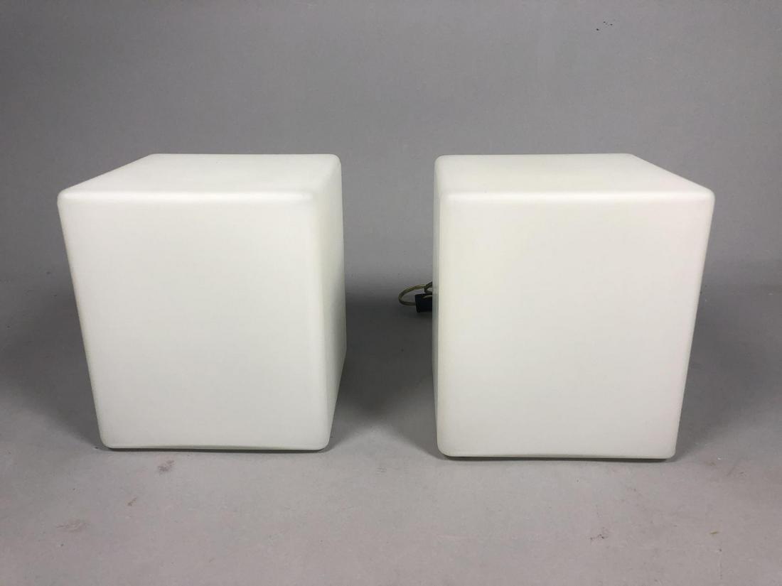 Pr LAUREL frosted glass cube table lamps. Hand bl (1 of 7)