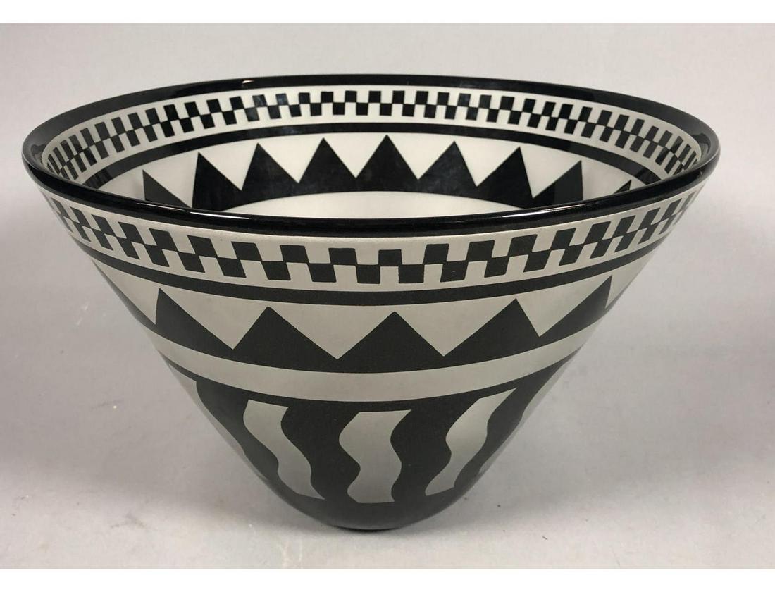 Signed American craft art glass bowl. Frosted gla (1 of 8)