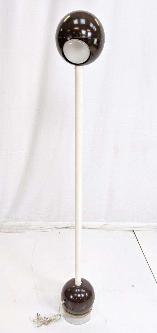 JOHN MASCHERONI for KOVACS Barbell Lamp. White en: JOHN MASCHERONI for KOVACS Barbell Lamp. White enameled metal column with brown enameled base and ball shade. Rests in clear acrylic round base.-- Dimensions: H: 55 inches: W: 7 inches: D: 7 inches --