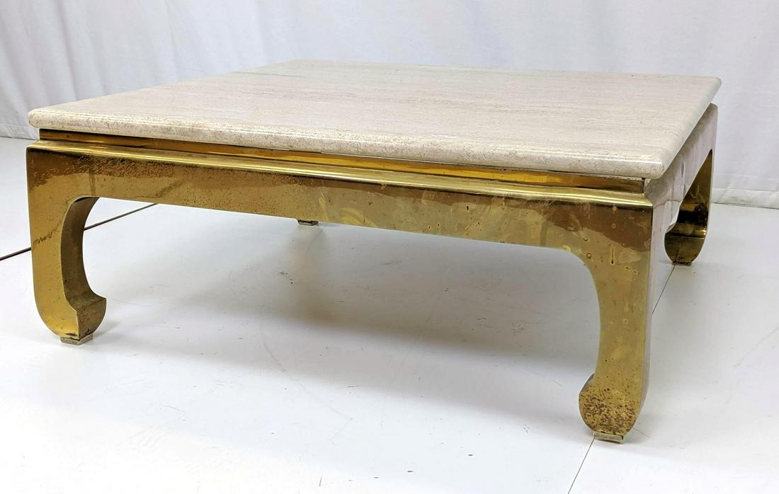 MASTERCRAFT Brass Travertine Cocktail Table. Thic (1 of 9)