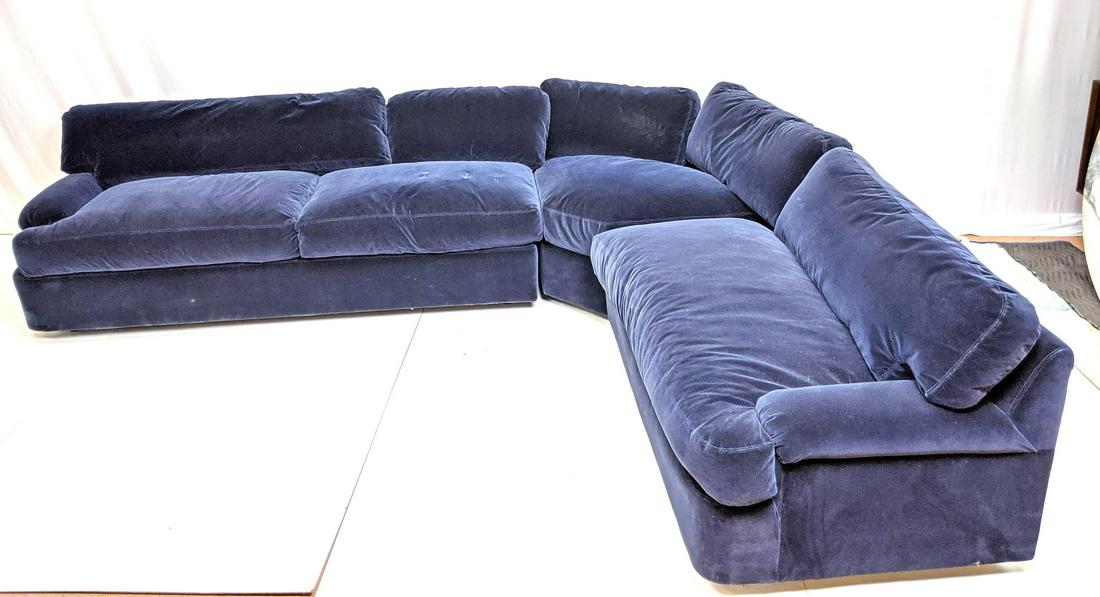 3 Pc DIRECTIONAL Blue Velvet L Sectional Sofa. Th (1 of 11)
