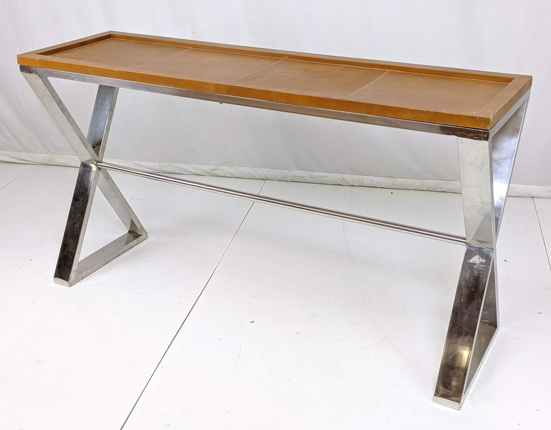 Contemporary Decorator Chrome Leather Tall Consol (1 of 10)