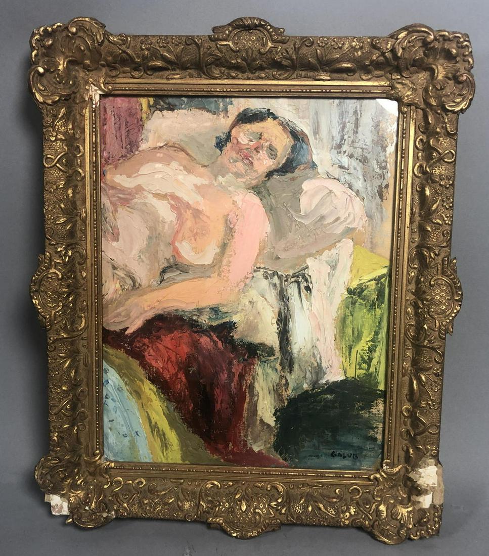 GOLUB Signed Painting Reclining Female Nude. Mode: GOLUB Signed Painting Reclining Female Nude. Modernist Colorful Abstract. -- Dimensions: H: 13.5 inches: W: 10.5 inches ---
