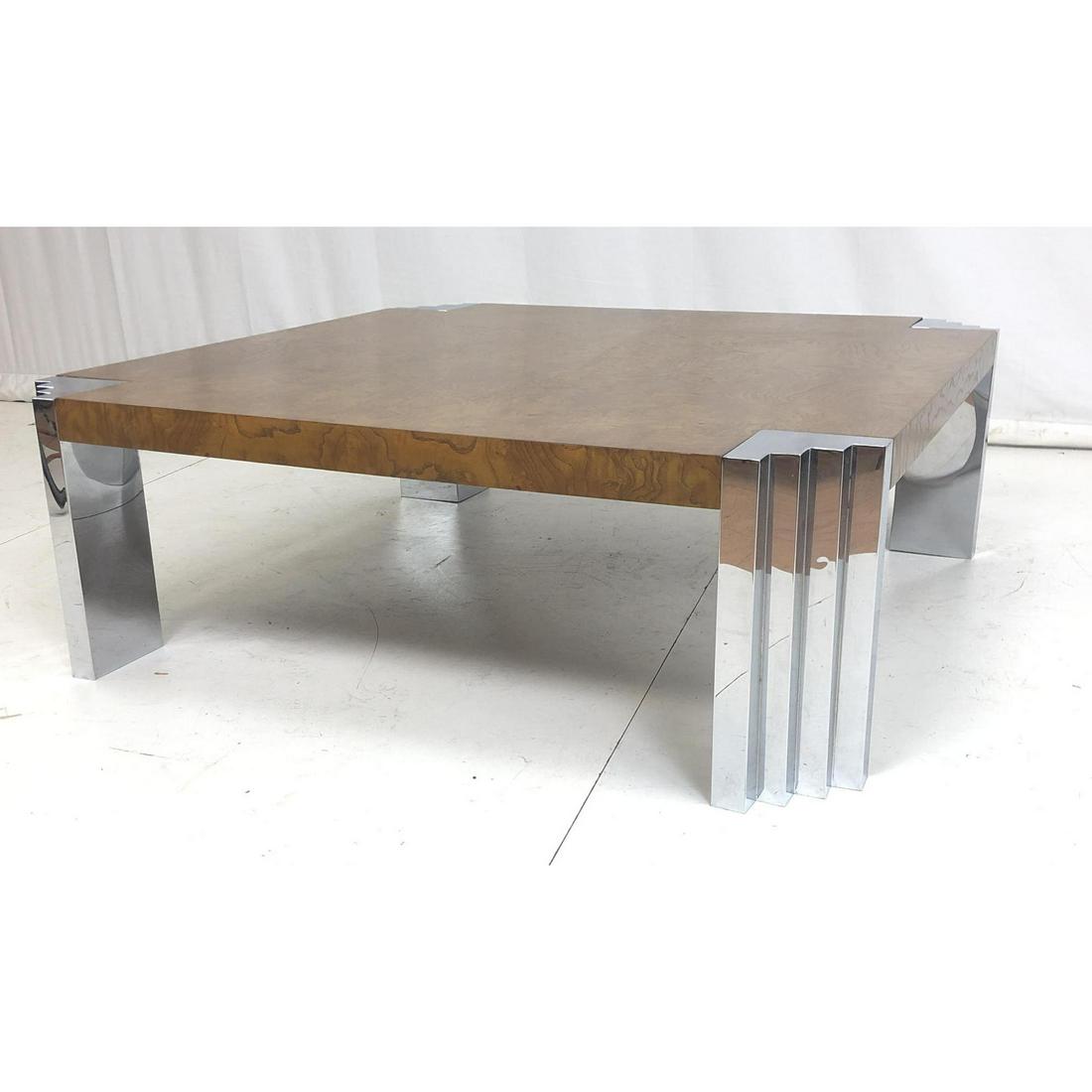 Milo Baughman style Chrome Burl Wood Coffee Table (1 of 15)