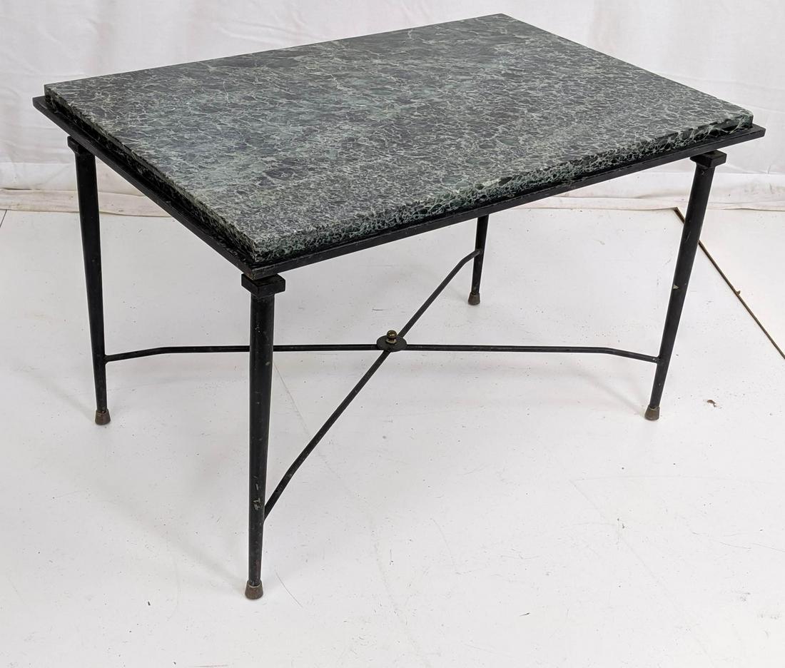 French Modern Green Marble Top Table with Iron Ba (1 of 9)