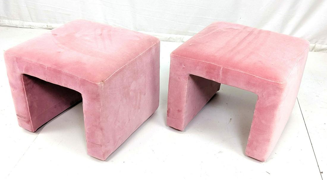 Pr SELIG Pink Velvet Upholstered Benches Stools. (1 of 10)